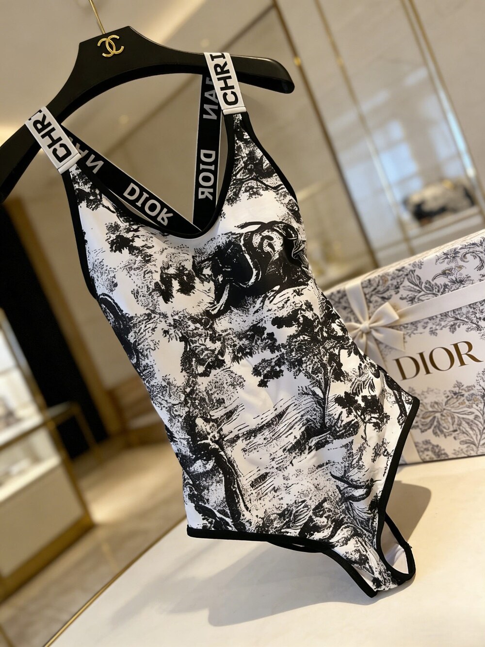 Dior Black Toile de Jouy Swimsuit - Picture 3 of 6